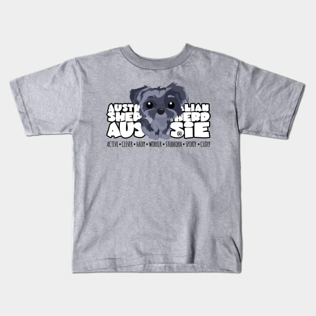 DGBigHeads - Aussie Full Merle Kids T-Shirt by DoggyGraphics